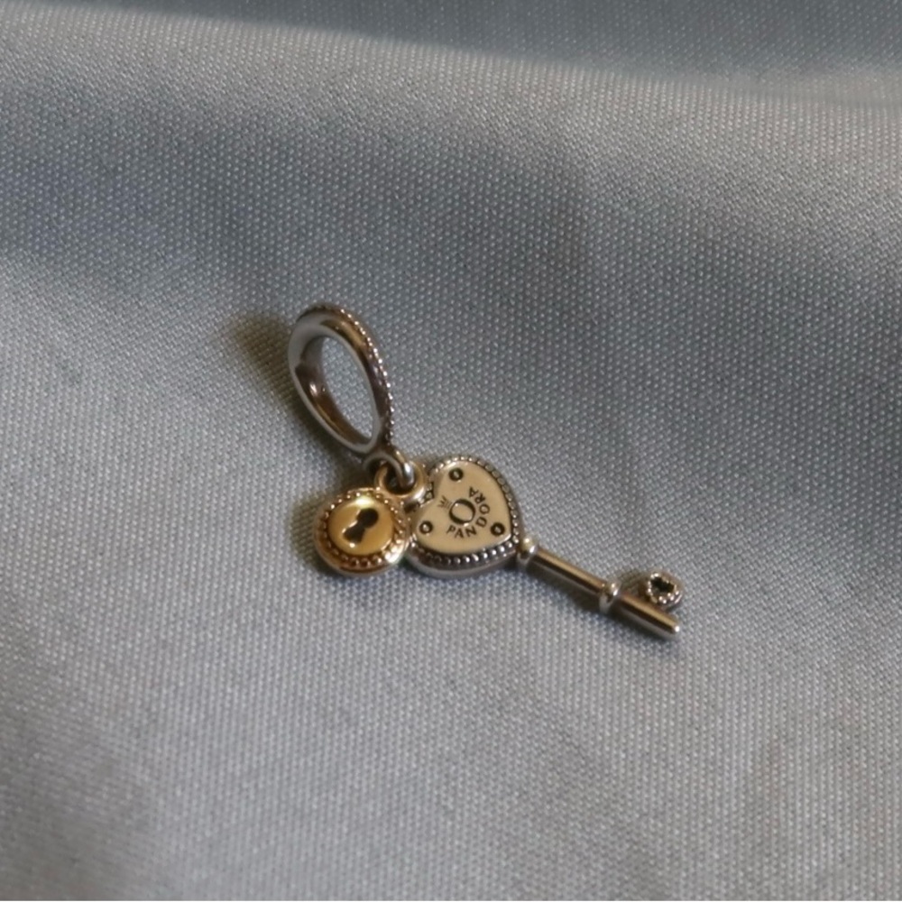 Pandora Silver and Gold Key Charm Pendant